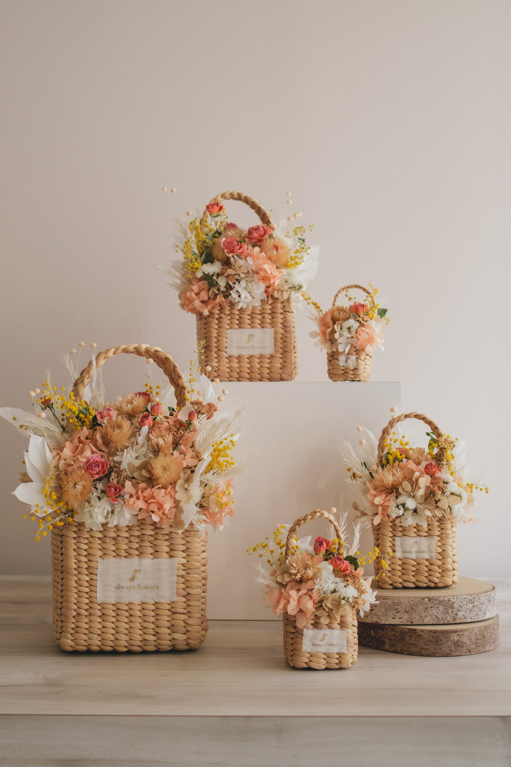 ◆季節限定デザイン◆Flower BAG No.3 ／スクエアカゴバッグ　ミモザポケット／ドライ・プリザーブドフラワー