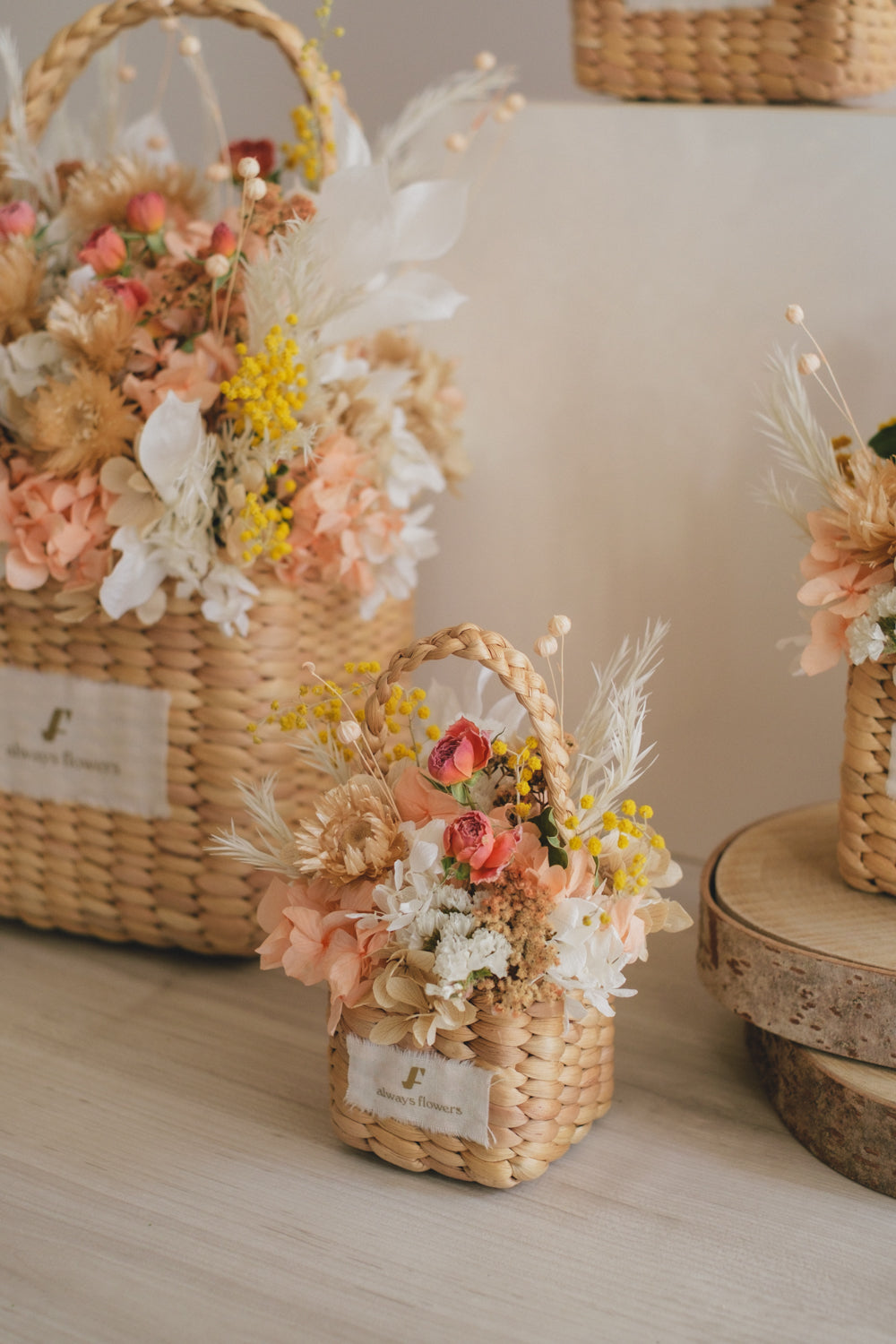 ◆季節限定デザイン◆Flower BAG No.3 ／スクエアカゴバッグ　ミモザポケット／ドライ・プリザーブドフラワー