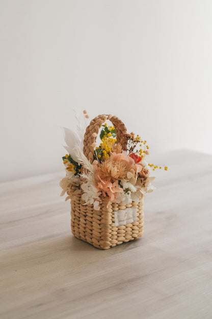 ◆季節限定デザイン◆Flower BAG No.3 ／スクエアカゴバッグ　ミモザポケット／ドライ・プリザーブドフラワー