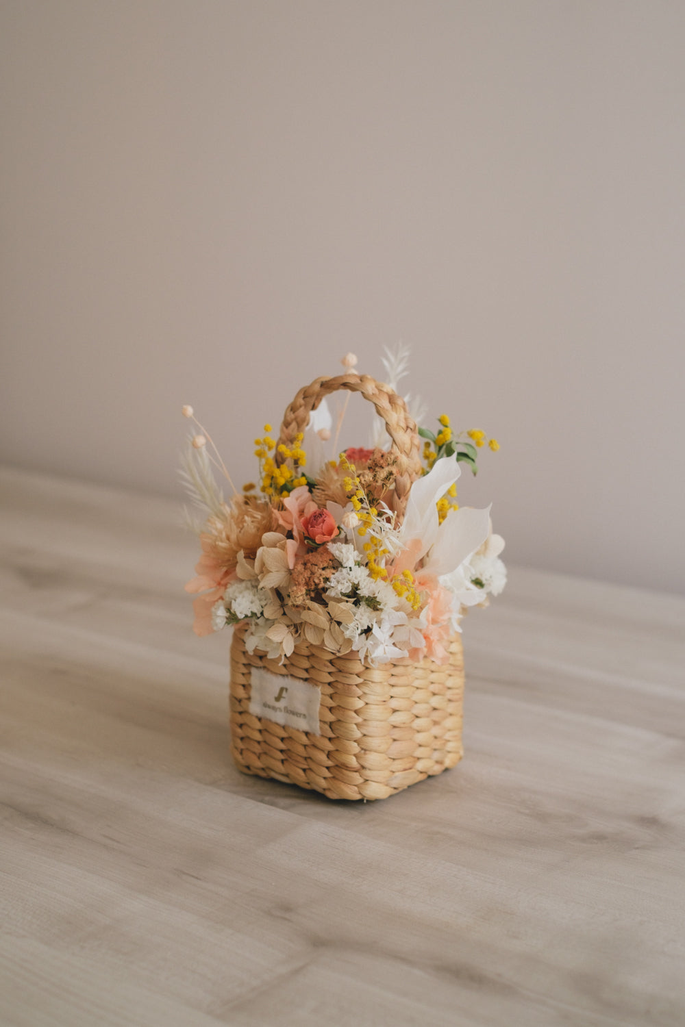 ◆季節限定デザイン◆Flower BAG No.3 ／スクエアカゴバッグ　ミモザポケット／ドライ・プリザーブドフラワー