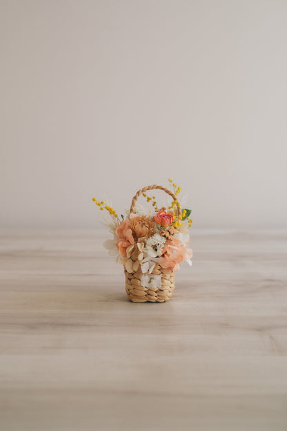 ◆季節限定デザイン◆Flower BAG No.3 ／スクエアカゴバッグ　ミモザポケット／ドライ・プリザーブドフラワー