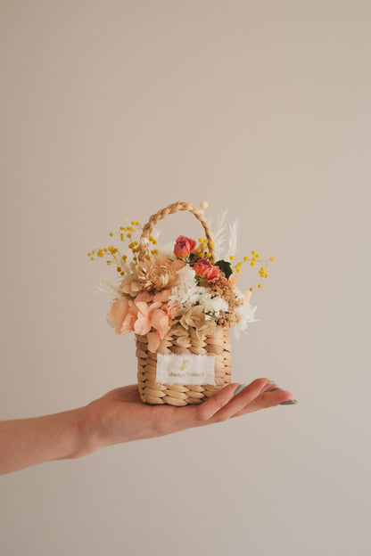 ◆季節限定デザイン◆Flower BAG No.3 ／スクエアカゴバッグ　ミモザポケット／ドライ・プリザーブドフラワー