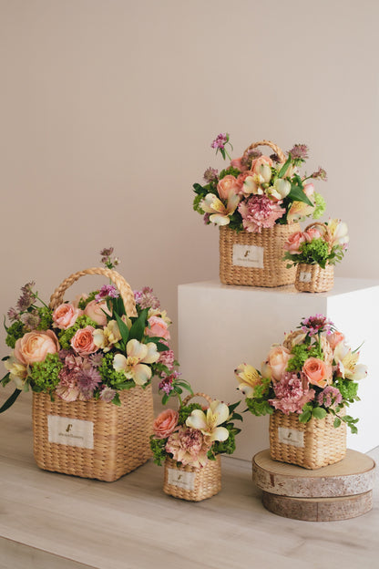 ◆3/14-4/30お届け限定◆Flower BAG No.3 ／スクエアカゴバッグ　スプリングフレッシュ／生花