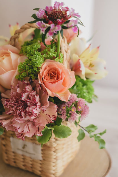 ◆3/14-4/30お届け限定◆Flower BAG No.3 ／スクエアカゴバッグ　スプリングフレッシュ／生花