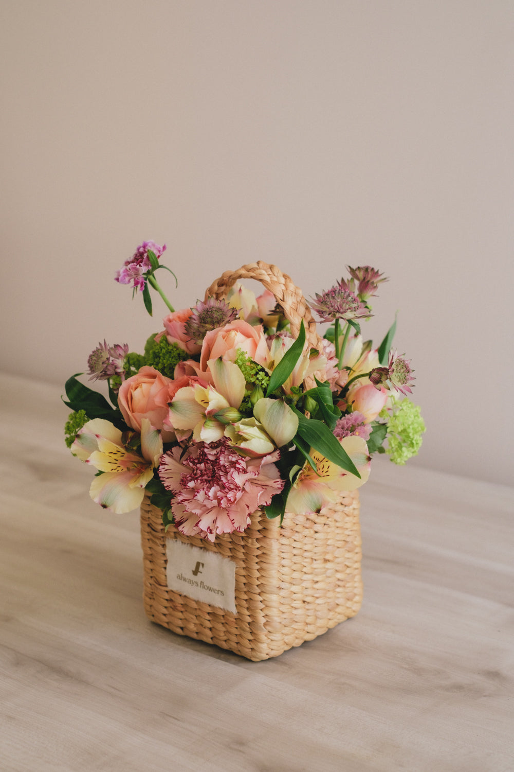 ◆3/14-4/30お届け限定◆Flower BAG No.3 ／スクエアカゴバッグ　スプリングフレッシュ／生花