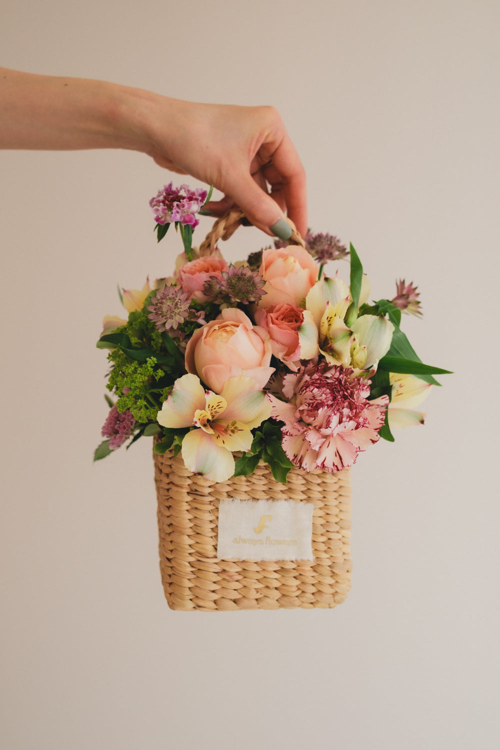 ◆3/14-4/30お届け限定◆Flower BAG No.3 ／スクエアカゴバッグ　スプリングフレッシュ／生花