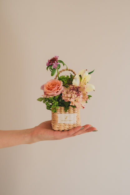 ◆3/14-4/30お届け限定◆Flower BAG No.3 ／スクエアカゴバッグ　スプリングフレッシュ／生花