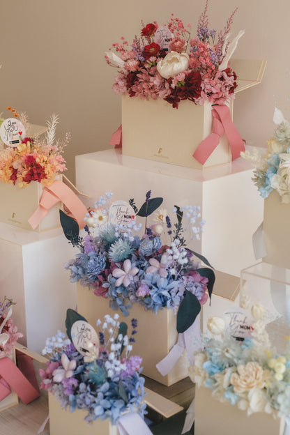 ◆母の日限定◆Flower BAG No.1／フラワーバッグアレンジ　5 Mom’s Colors White／ホワイト　ドライ&amp;プリザーブドフラワー