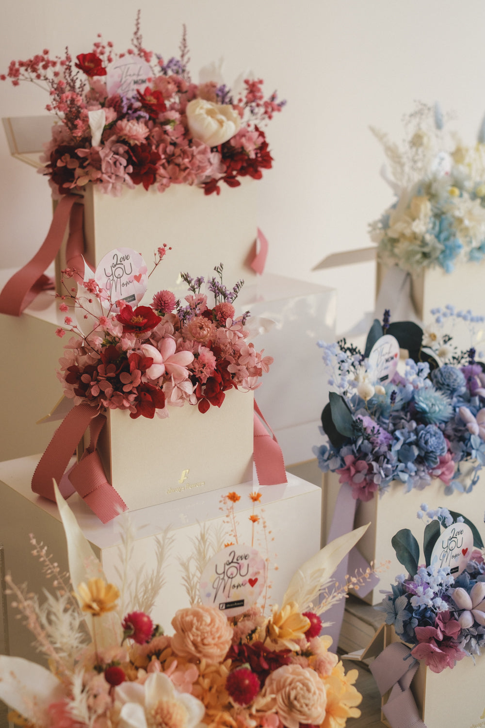 ◆母の日限定◆Flower BAG No.1／フラワーバッグアレンジ　5 Mom’s Colors  Pink／ピンク　ドライ&amp;プリザーブドフラワー