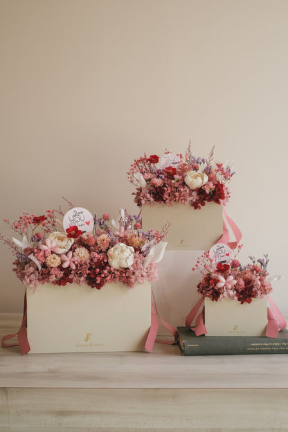 ◆母の日限定◆Flower BAG No.1／フラワーバッグアレンジ　5 Mom’s Colors  Pink／ピンク　ドライ&amp;プリザーブドフラワー