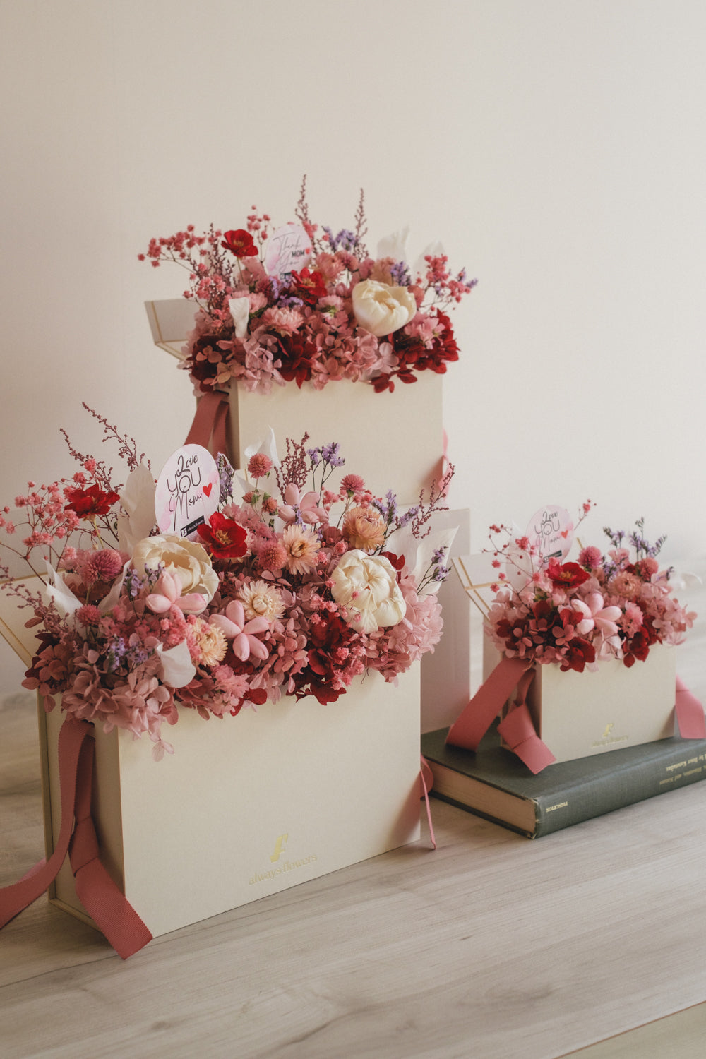 ◆母の日限定◆Flower BAG No.1／フラワーバッグアレンジ　5 Mom’s Colors  Pink／ピンク　ドライ&amp;プリザーブドフラワー