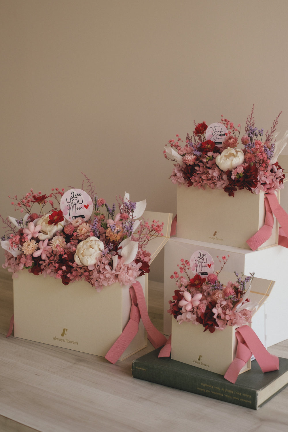 ◆母の日限定◆Flower BAG No.1／フラワーバッグアレンジ　5 Mom’s Colors  Pink／ピンク　ドライ&amp;プリザーブドフラワー