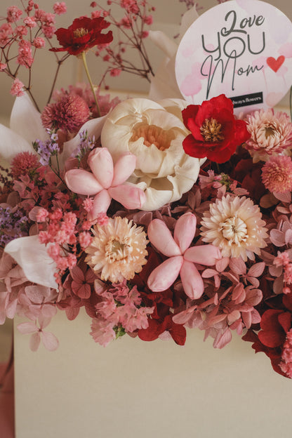 ◆母の日限定◆Flower BAG No.1／フラワーバッグアレンジ　5 Mom’s Colors  Pink／ピンク　ドライ&amp;プリザーブドフラワー