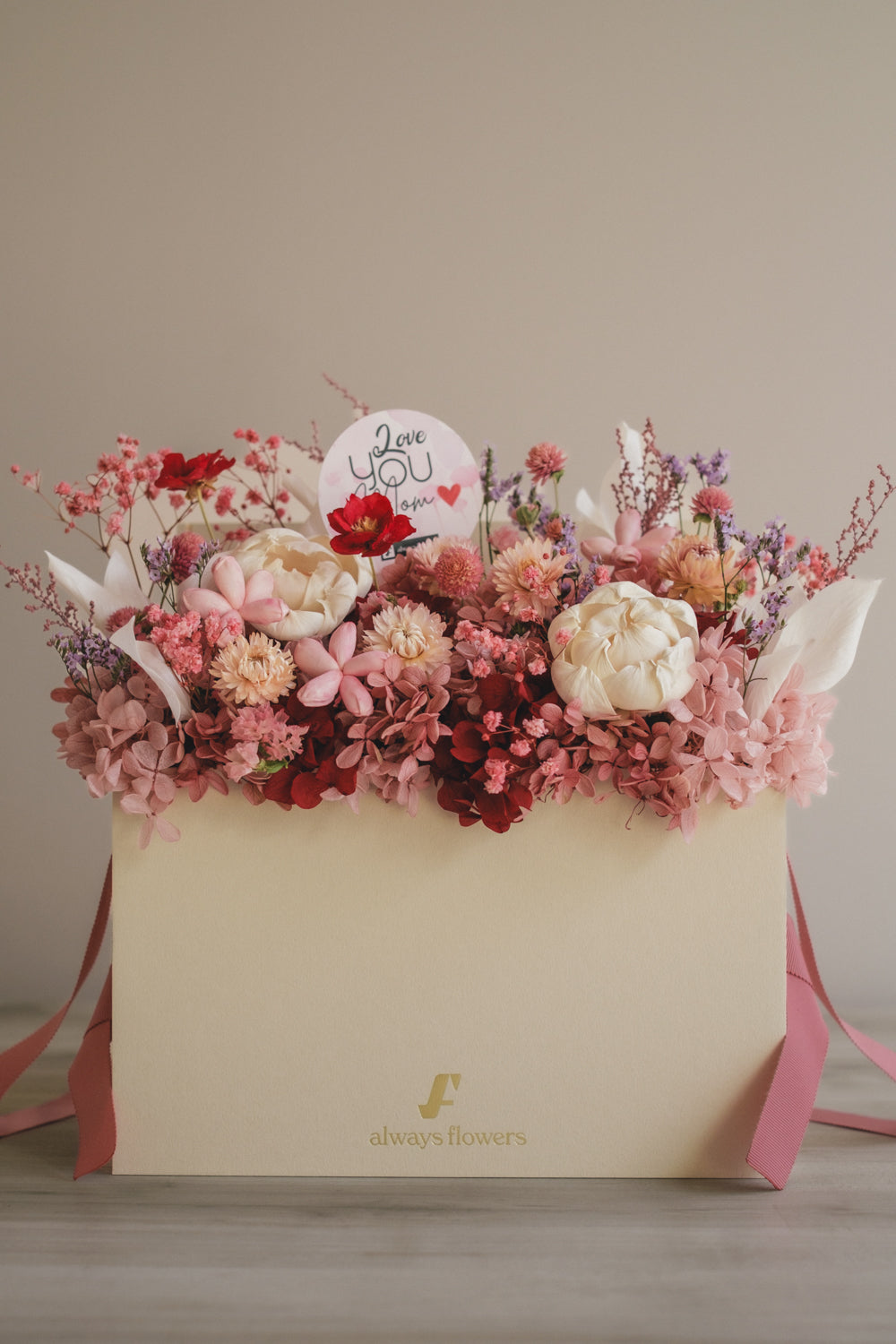 ◆母の日限定◆Flower BAG No.1／フラワーバッグアレンジ　5 Mom’s Colors  Pink／ピンク　ドライ&amp;プリザーブドフラワー