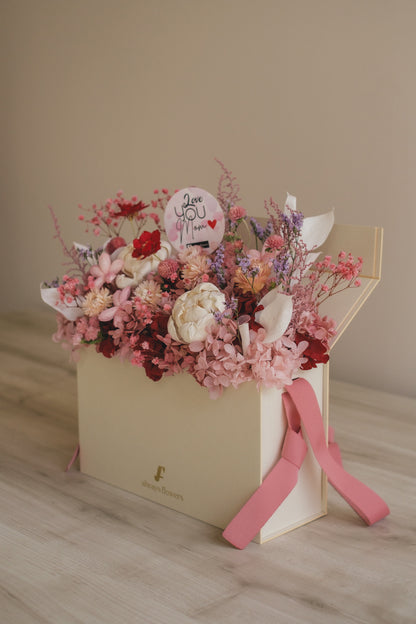 ◆母の日限定◆Flower BAG No.1／フラワーバッグアレンジ　5 Mom’s Colors  Pink／ピンク　ドライ&amp;プリザーブドフラワー