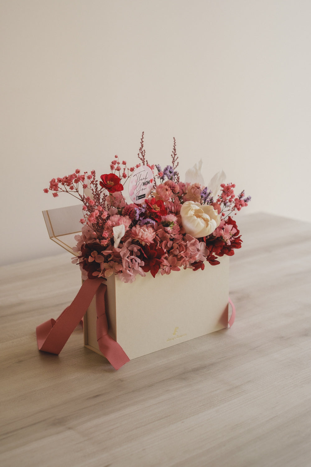 ◆母の日限定◆Flower BAG No.1／フラワーバッグアレンジ　5 Mom’s Colors  Pink／ピンク　ドライ&amp;プリザーブドフラワー