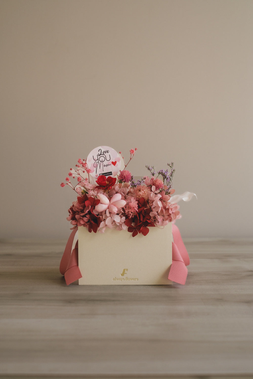 ◆母の日限定◆Flower BAG No.1／フラワーバッグアレンジ　5 Mom’s Colors  Pink／ピンク　ドライ&amp;プリザーブドフラワー