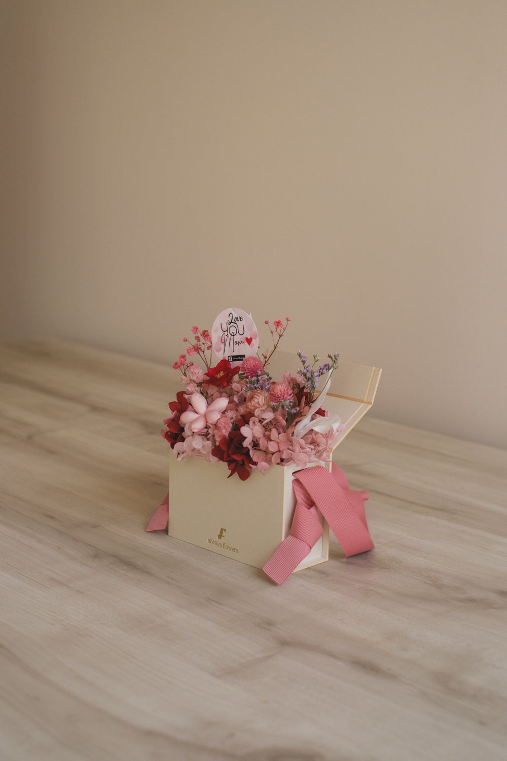 ◆母の日限定◆Flower BAG No.1／フラワーバッグアレンジ　5 Mom’s Colors  Pink／ピンク　ドライ&amp;プリザーブドフラワー