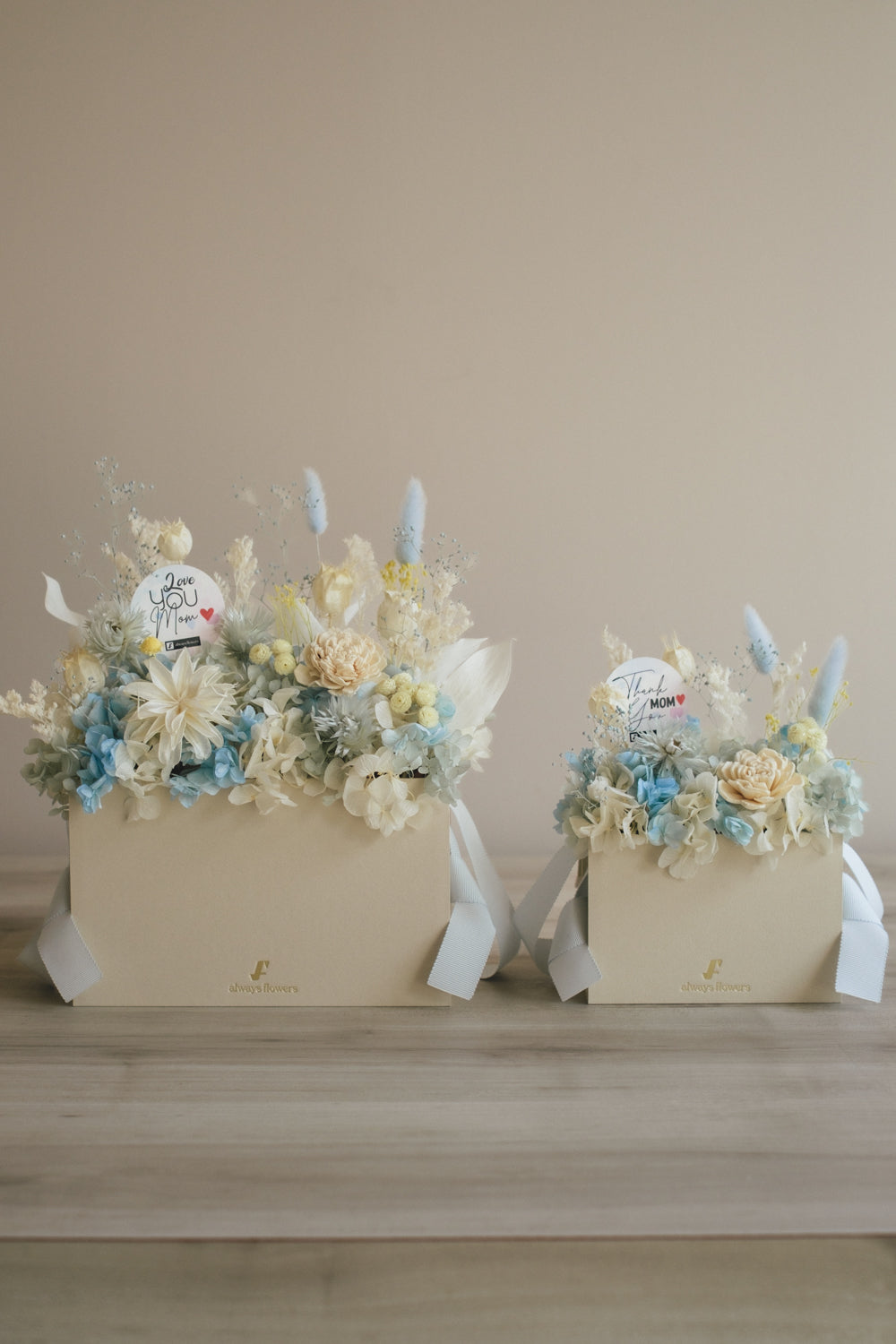 ◆母の日限定◆Flower BAG No.1／フラワーバッグアレンジ　5 Mom’s Colors White／ホワイト　ドライ&amp;プリザーブドフラワー