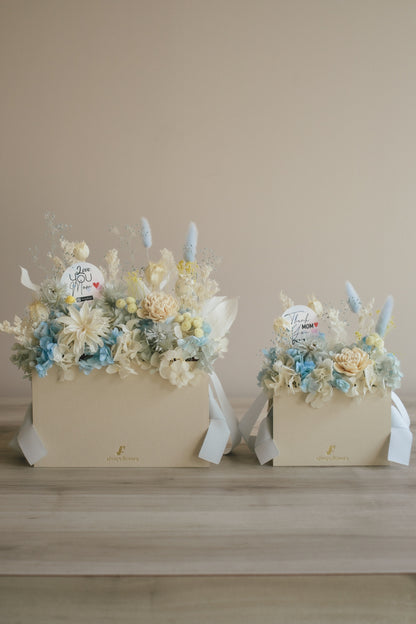 ◆母の日限定◆Flower BAG No.1／フラワーバッグアレンジ　5 Mom’s Colors White／ホワイト　ドライ&amp;プリザーブドフラワー