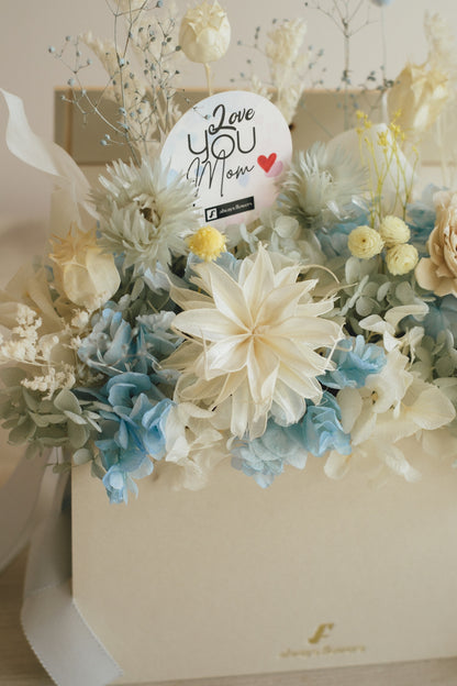 ◆母の日限定◆Flower BAG No.1／フラワーバッグアレンジ　5 Mom’s Colors White／ホワイト　ドライ&amp;プリザーブドフラワー