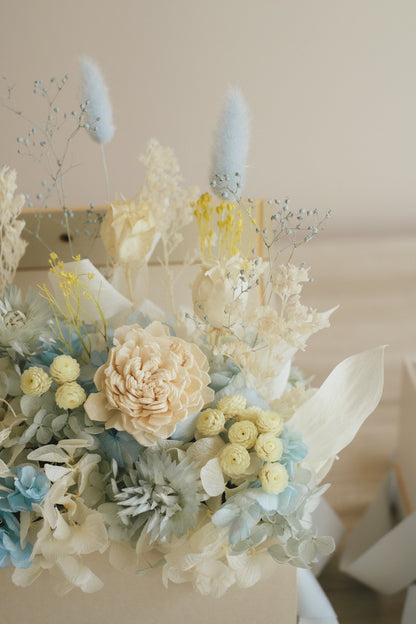 ◆母の日限定◆Flower BAG No.1／フラワーバッグアレンジ　5 Mom’s Colors White／ホワイト　ドライ&amp;プリザーブドフラワー