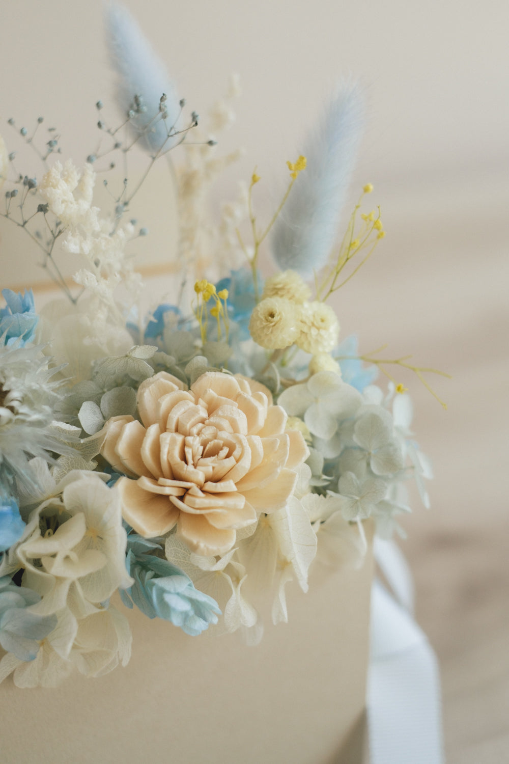 ◆母の日限定◆Flower BAG No.1／フラワーバッグアレンジ　5 Mom’s Colors White／ホワイト　ドライ&amp;プリザーブドフラワー