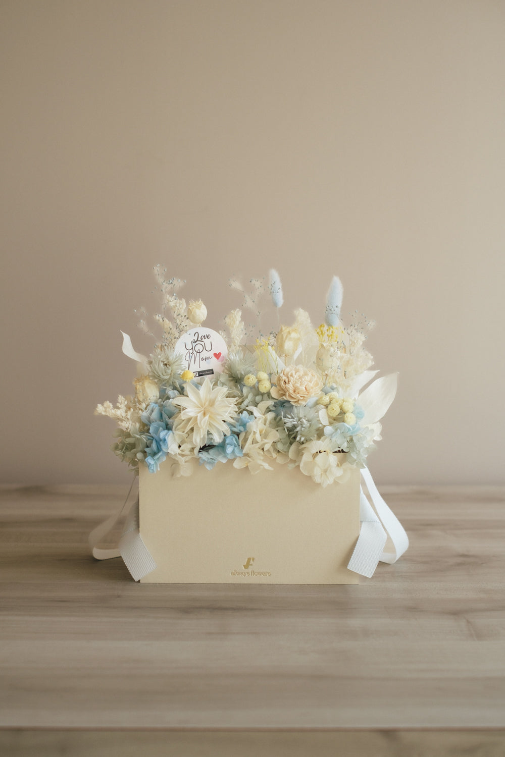 ◆母の日限定◆Flower BAG No.1／フラワーバッグアレンジ　5 Mom’s Colors White／ホワイト　ドライ&amp;プリザーブドフラワー