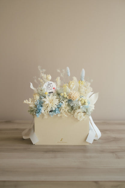 ◆母の日限定◆Flower BAG No.1／フラワーバッグアレンジ　5 Mom’s Colors White／ホワイト　ドライ&amp;プリザーブドフラワー