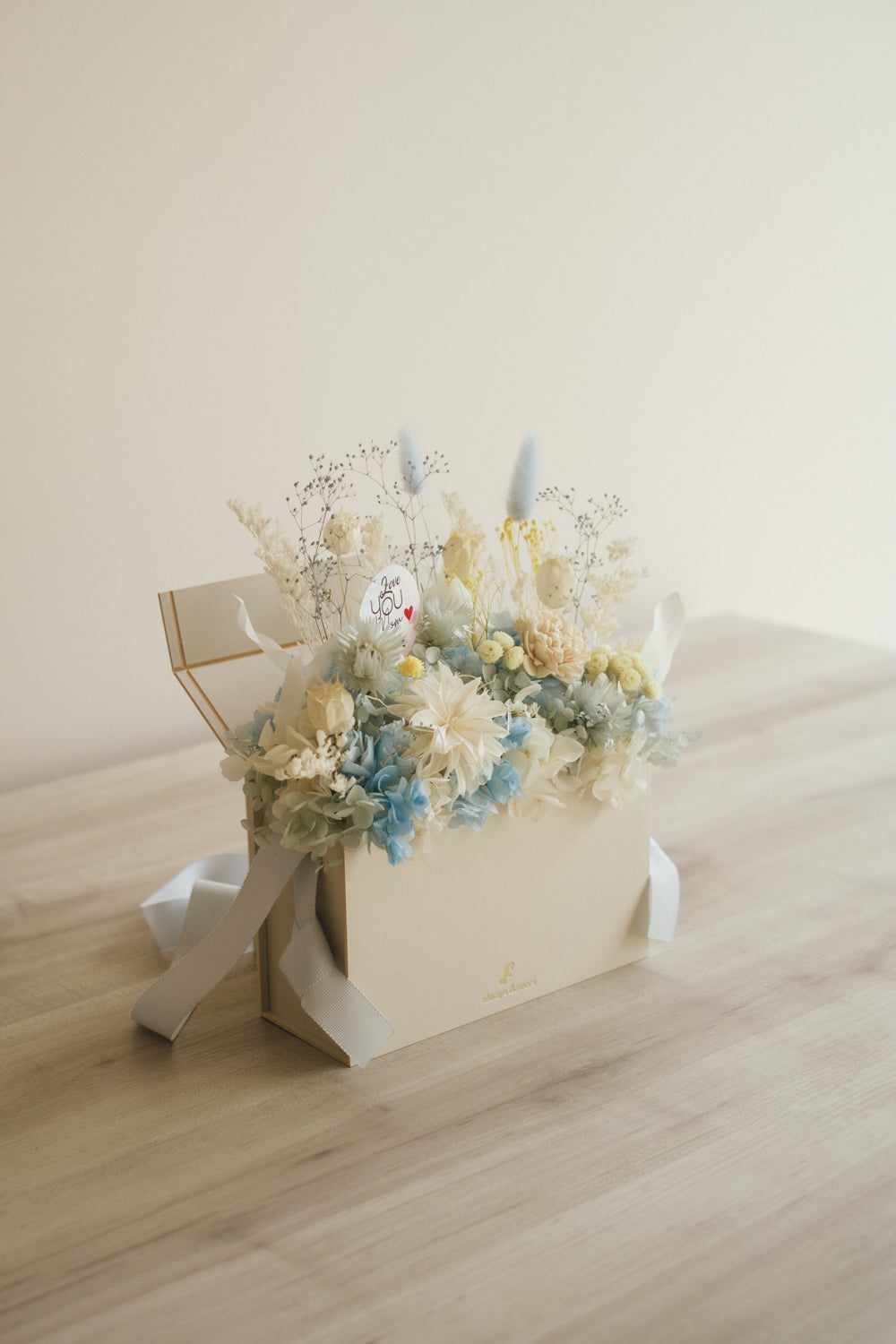 ◆母の日限定◆Flower BAG No.1／フラワーバッグアレンジ　5 Mom’s Colors White／ホワイト　ドライ&amp;プリザーブドフラワー