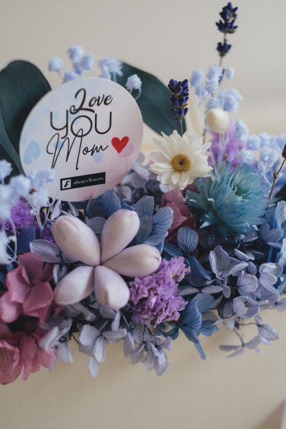 ◆母の日限定◆Flower BAG No.1／フラワーバッグアレンジ　5 Mom’s Colors Blue／ブルー　ドライ&amp;プリザーブドフラワー