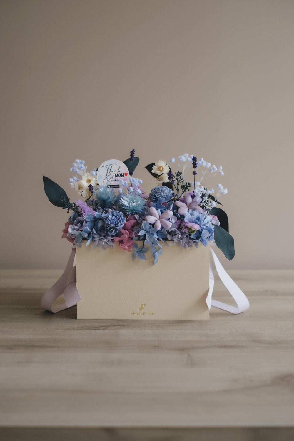 ◆母の日限定◆Flower BAG No.1／フラワーバッグアレンジ　5 Mom’s Colors Blue／ブルー　ドライ&amp;プリザーブドフラワー