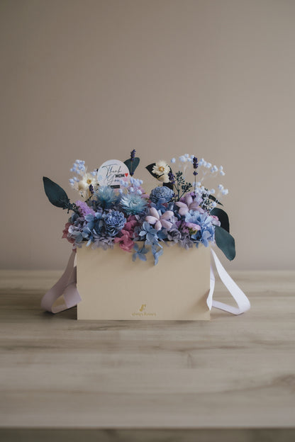 ◆母の日限定◆Flower BAG No.1／フラワーバッグアレンジ　5 Mom’s Colors Blue／ブルー　ドライ&amp;プリザーブドフラワー