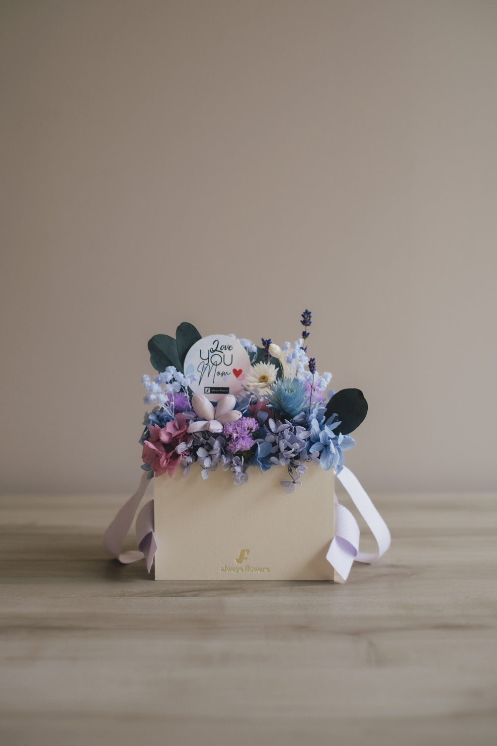 ◆母の日限定◆Flower BAG No.1／フラワーバッグアレンジ　5 Mom’s Colors Blue／ブルー　ドライ&amp;プリザーブドフラワー