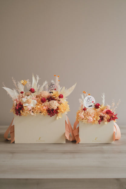 ◆母の日限定◆Flower BAG No.1／フラワーバッグアレンジ　5 Mom’s Colors Orange／オレンジ　ドライ&amp;プリザーブドフラワー