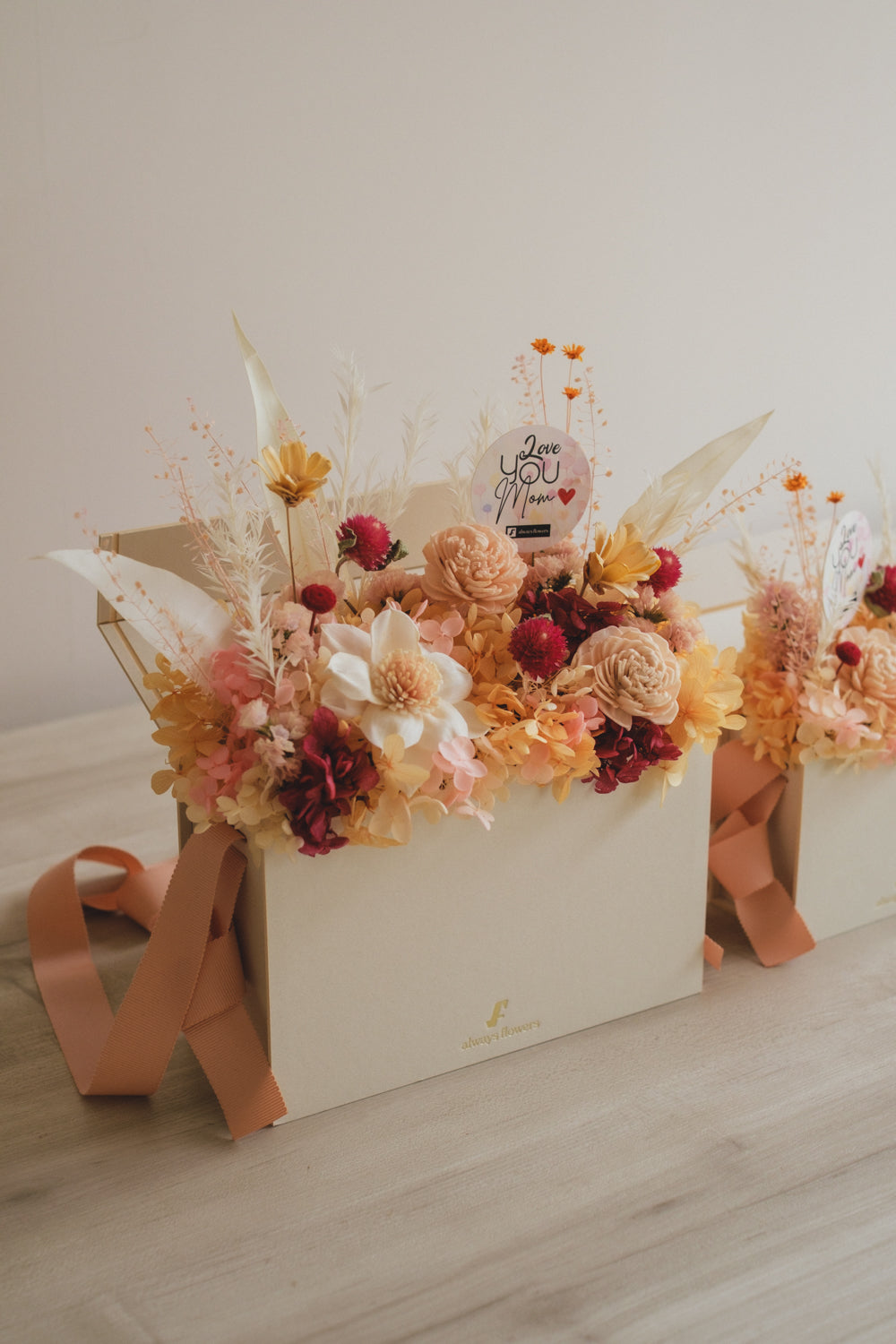 ◆母の日限定◆Flower BAG No.1／フラワーバッグアレンジ　5 Mom’s Colors Orange／オレンジ　ドライ&amp;プリザーブドフラワー