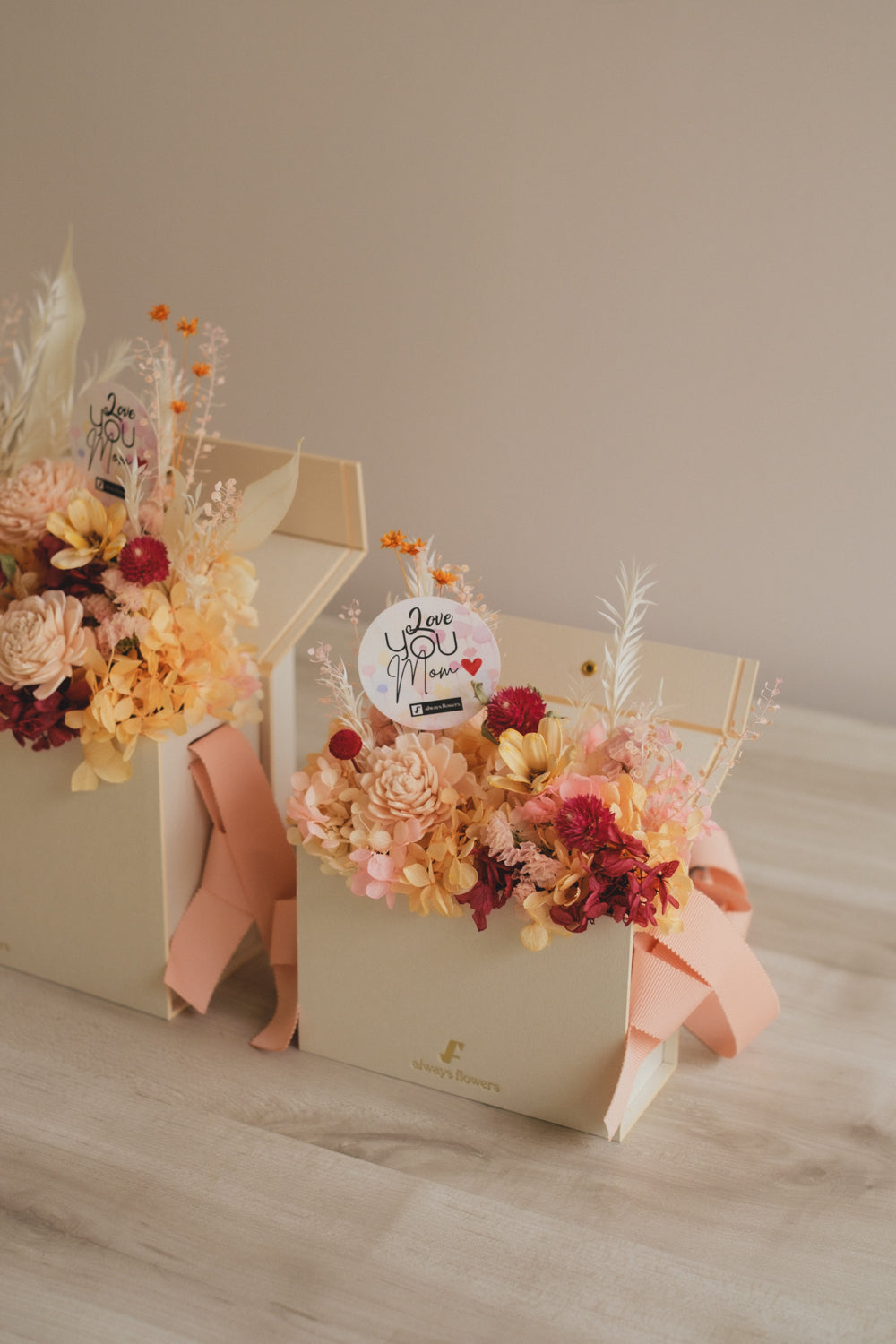 ◆母の日限定◆Flower BAG No.1／フラワーバッグアレンジ　5 Mom’s Colors Orange／オレンジ　ドライ&amp;プリザーブドフラワー