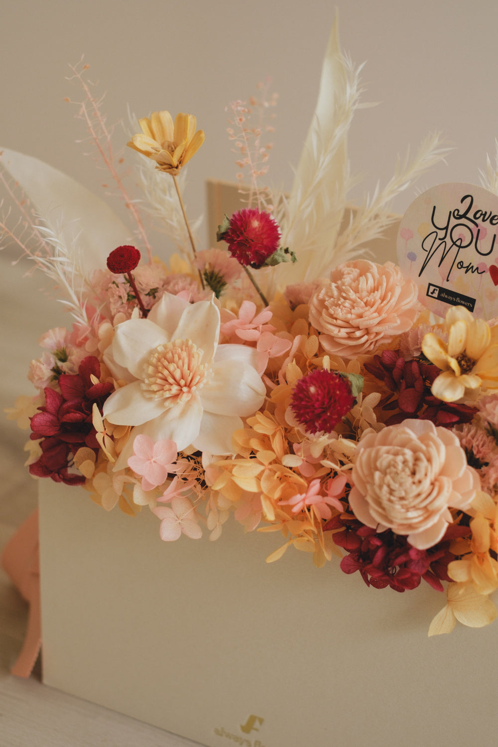 ◆母の日限定◆Flower BAG No.1／フラワーバッグアレンジ　5 Mom’s Colors Orange／オレンジ　ドライ&amp;プリザーブドフラワー