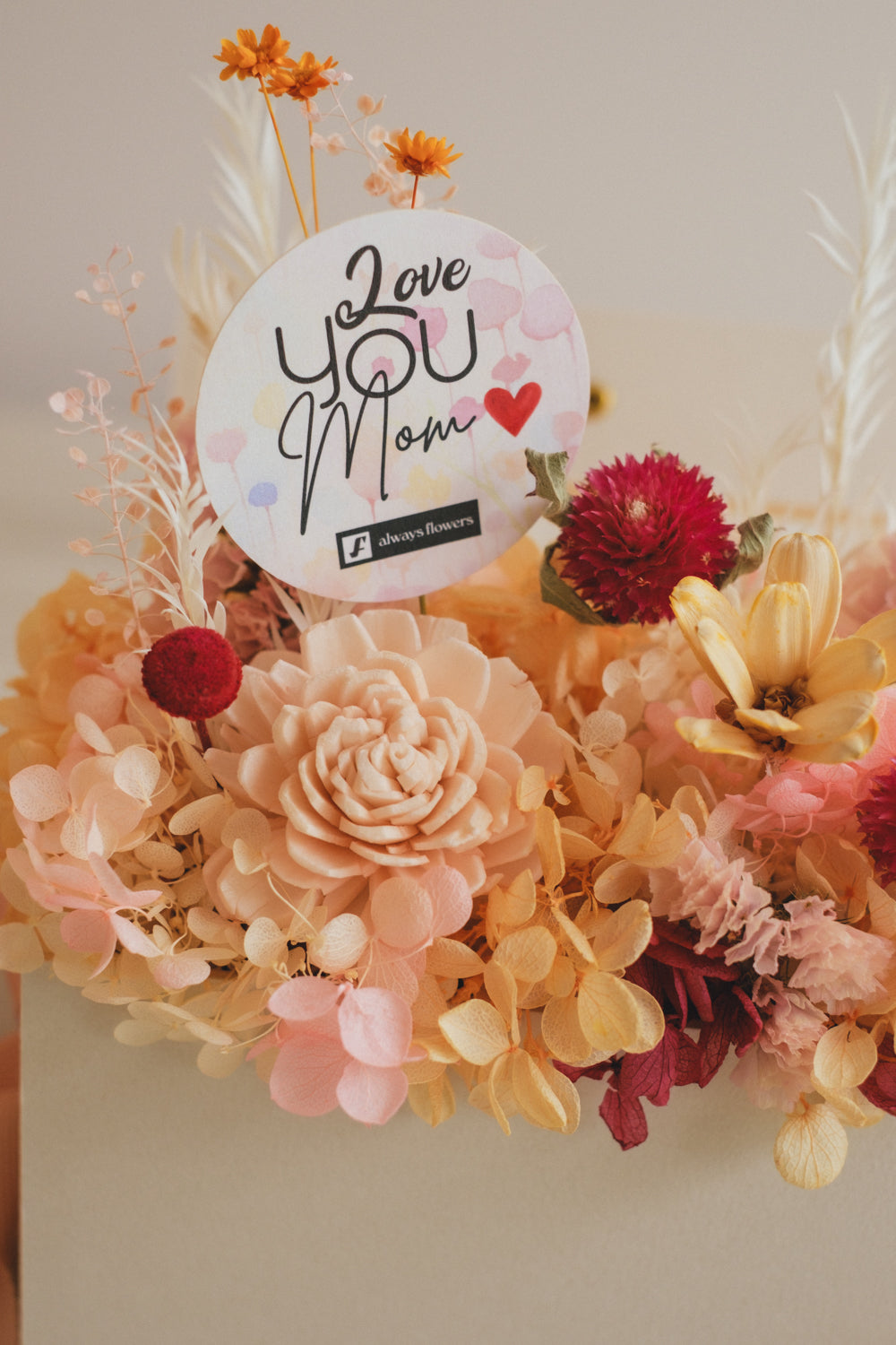 ◆母の日限定◆Flower BAG No.1／フラワーバッグアレンジ　5 Mom’s Colors Orange／オレンジ　ドライ&amp;プリザーブドフラワー