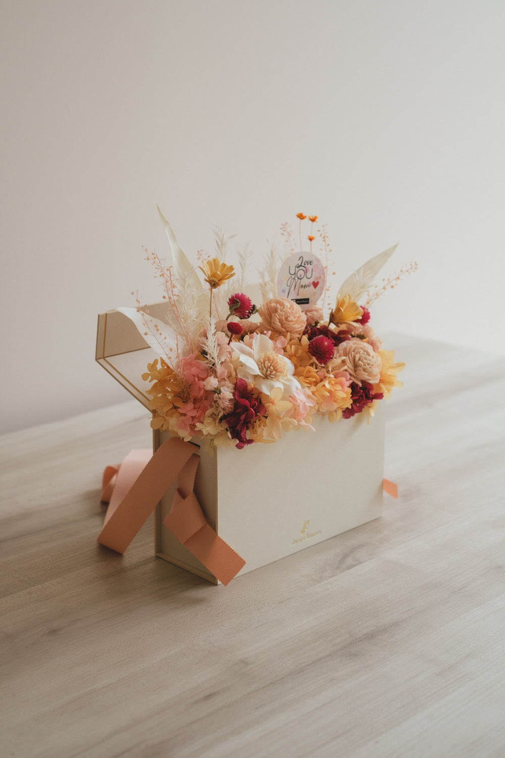 ◆母の日限定◆Flower BAG No.1／フラワーバッグアレンジ　5 Mom’s Colors Orange／オレンジ　ドライ&amp;プリザーブドフラワー