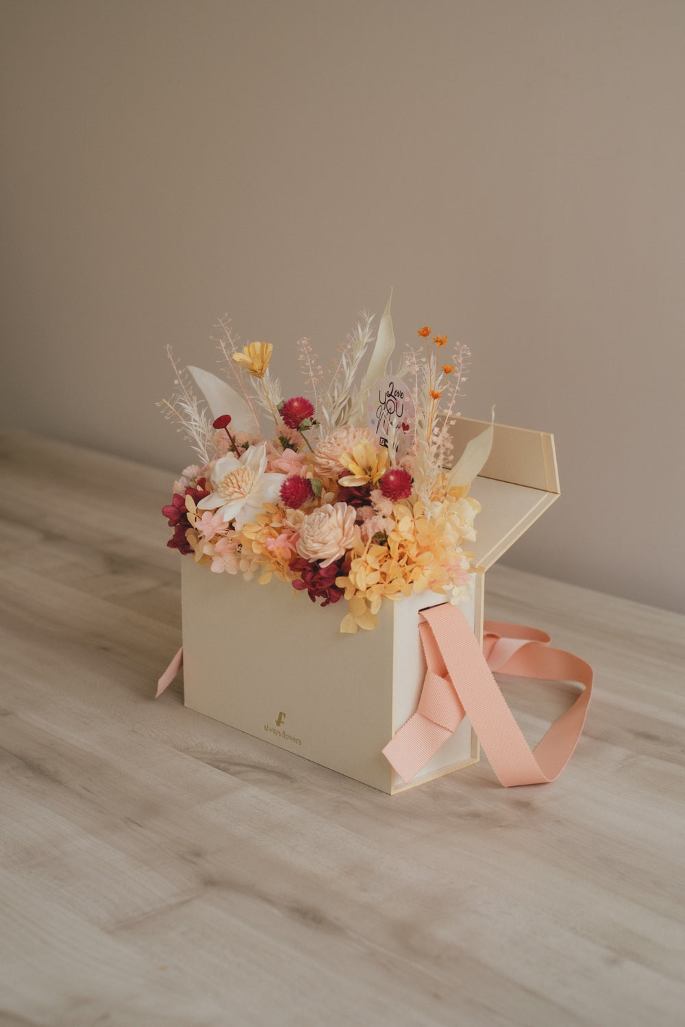 ◆母の日限定◆Flower BAG No.1／フラワーバッグアレンジ　5 Mom’s Colors Orange／オレンジ　ドライ&amp;プリザーブドフラワー