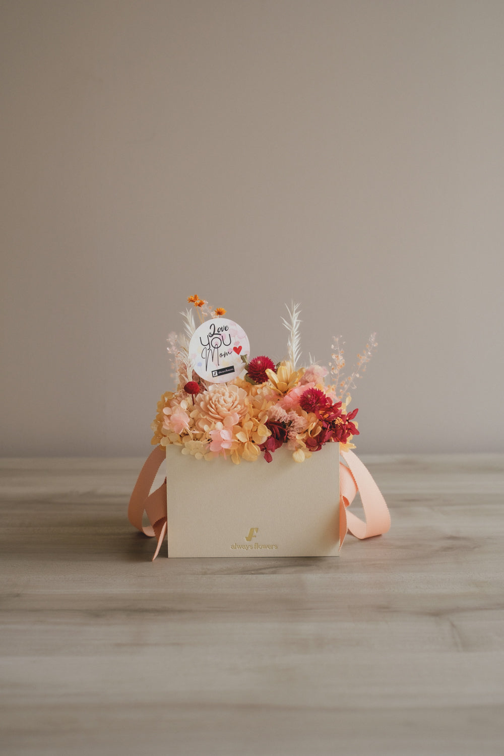 ◆母の日限定◆Flower BAG No.1／フラワーバッグアレンジ　5 Mom’s Colors Orange／オレンジ　ドライ&amp;プリザーブドフラワー