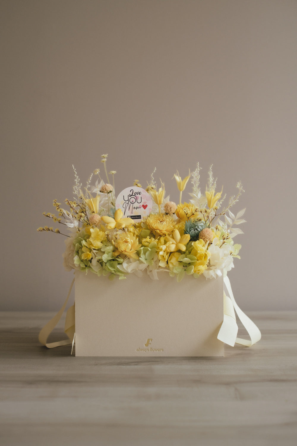 ◆数量限定◆Flower BAG No.1／フラワーバッグアレンジ　5 Mom’s Colors  Yellow／イエロー　ドライ&amp;プリザーブドフラワー