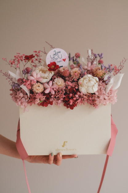 ◆母の日限定◆Flower BAG No.1／フラワーバッグアレンジ　5 Mom’s Colors  Pink／ピンク　ドライ&amp;プリザーブドフラワー