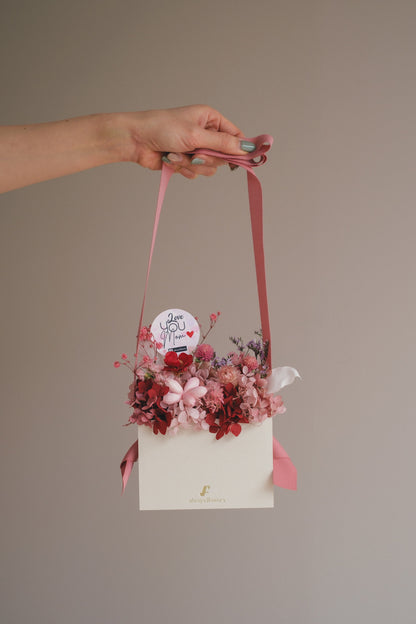 ◆母の日限定◆Flower BAG No.1／フラワーバッグアレンジ　5 Mom’s Colors  Pink／ピンク　ドライ&amp;プリザーブドフラワー