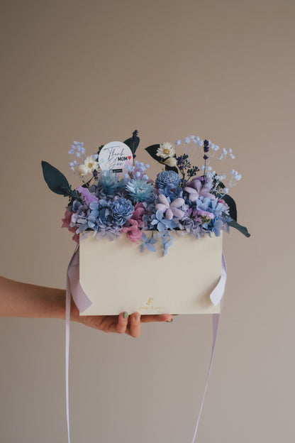 ◆母の日限定◆Flower BAG No.1／フラワーバッグアレンジ　5 Mom’s Colors Blue／ブルー　ドライ&amp;プリザーブドフラワー