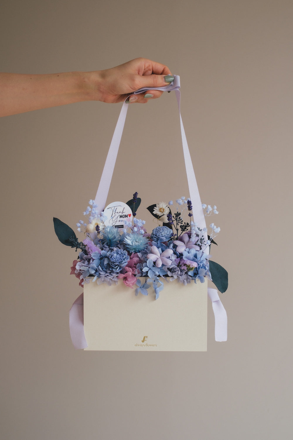 ◆母の日限定◆Flower BAG No.1／フラワーバッグアレンジ　5 Mom’s Colors Blue／ブルー　ドライ&amp;プリザーブドフラワー