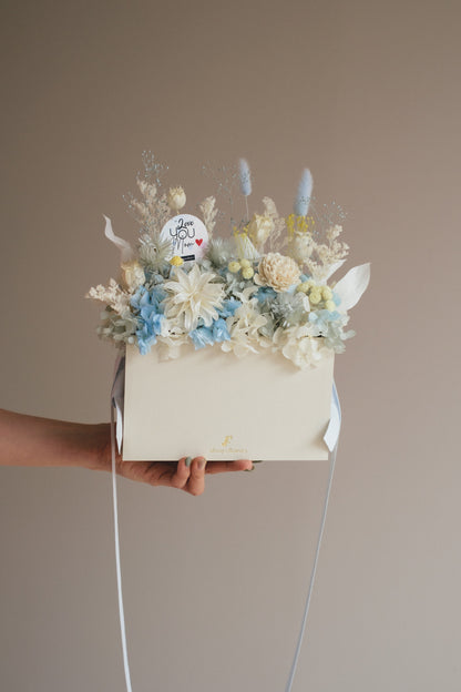 ◆母の日限定◆Flower BAG No.1／フラワーバッグアレンジ　5 Mom’s Colors White／ホワイト　ドライ&amp;プリザーブドフラワー