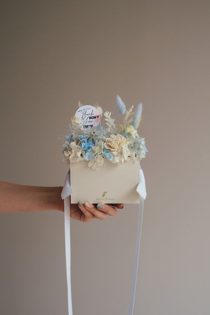 ◆母の日限定◆Flower BAG No.1／フラワーバッグアレンジ　5 Mom’s Colors White／ホワイト　ドライ&amp;プリザーブドフラワー