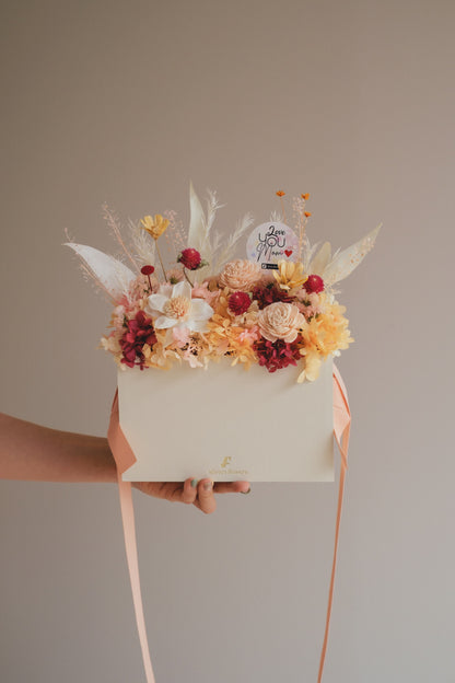 ◆母の日限定◆Flower BAG No.1／フラワーバッグアレンジ　5 Mom’s Colors Orange／オレンジ　ドライ&amp;プリザーブドフラワー